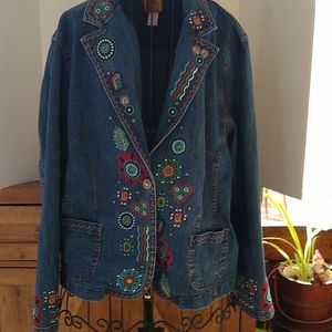 Ruby Rd Embroidered Denim Jacket Size 18